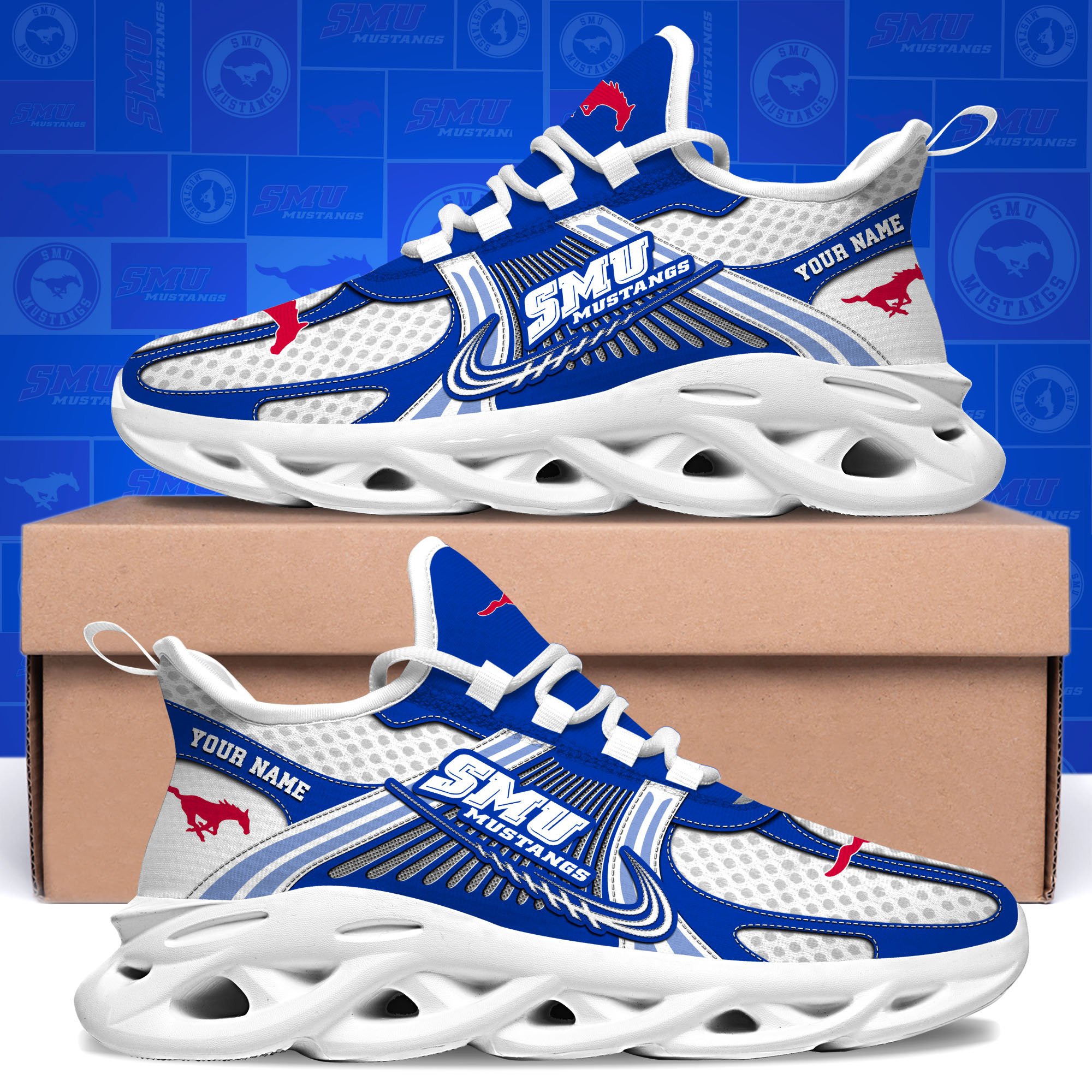 SMU Mustangs Clunky Sneakers Custom Your Name, Sport Sneakers, Sport Gifts For Fan, Gifts For Him