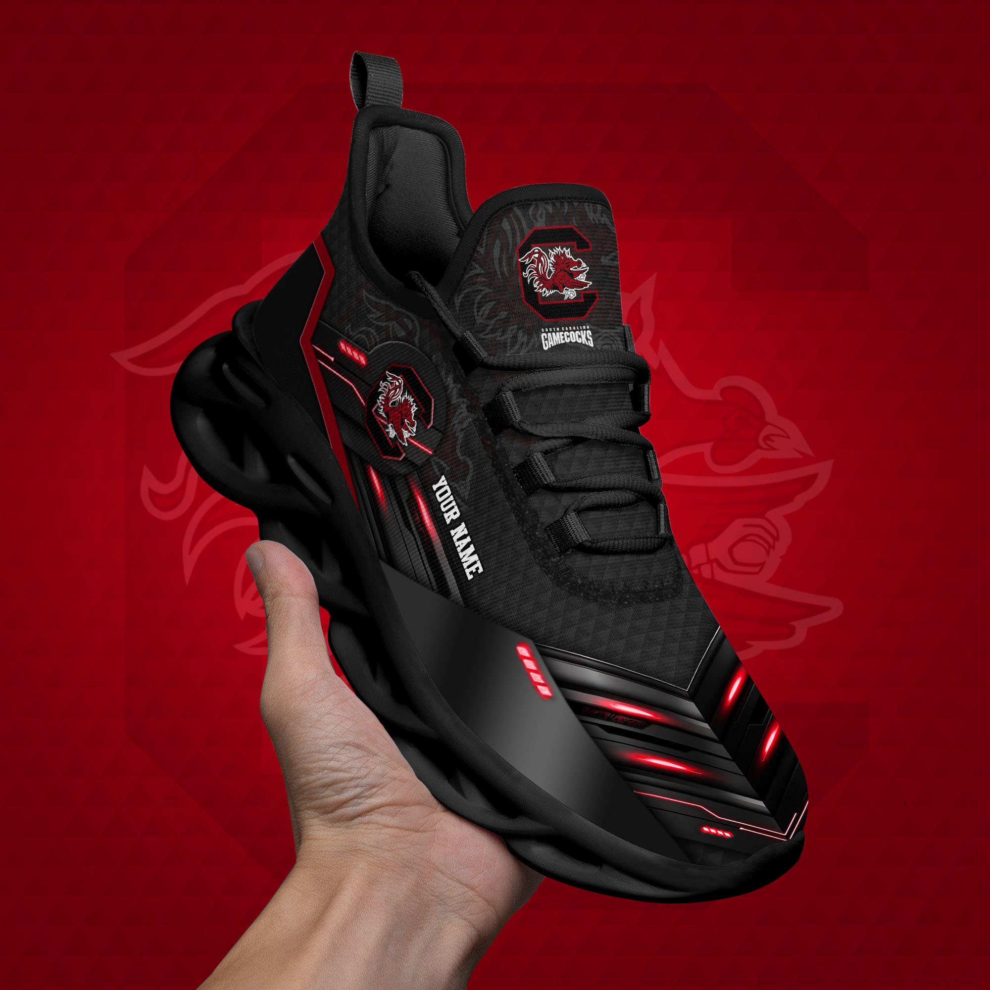 South Carolina Gamecocks Black Clunky Sneaker Custom Name, Max Soul Shoes, Sport Gifts For Fan