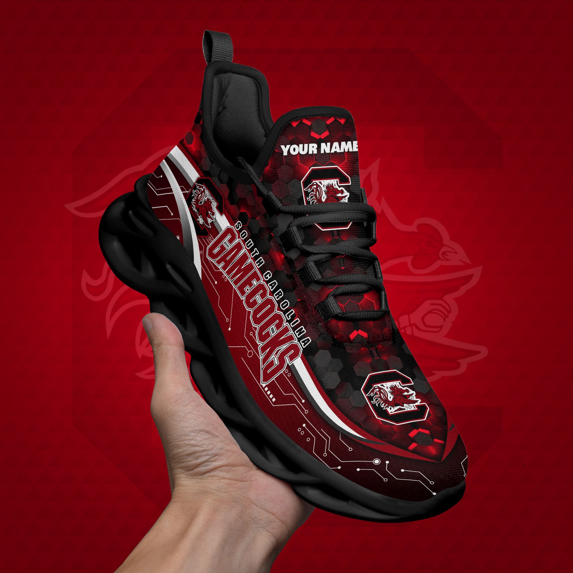 South Carolina Gamecocks Black Clunky Sneakers Custom Name, Max Soul Shoes, Sport Gifts