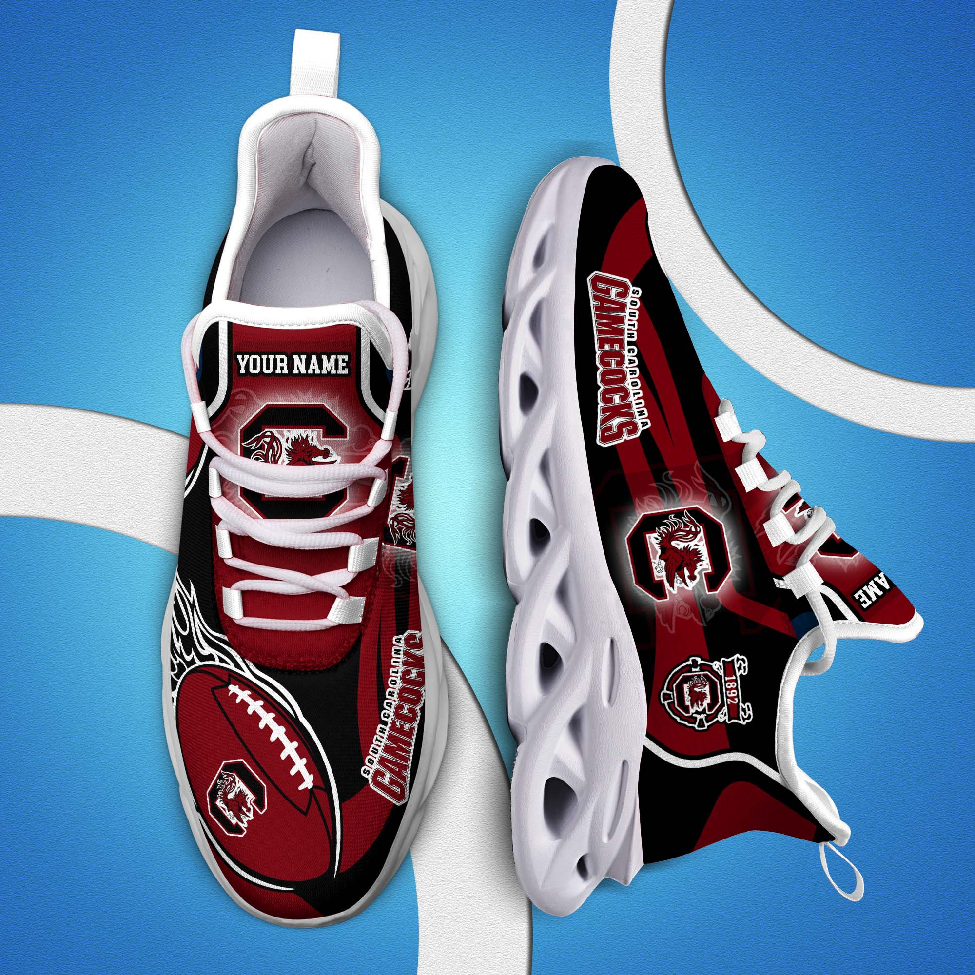 South Carolina Gamecocks White C Sneakers 2025 Version Personalized Your Name 090