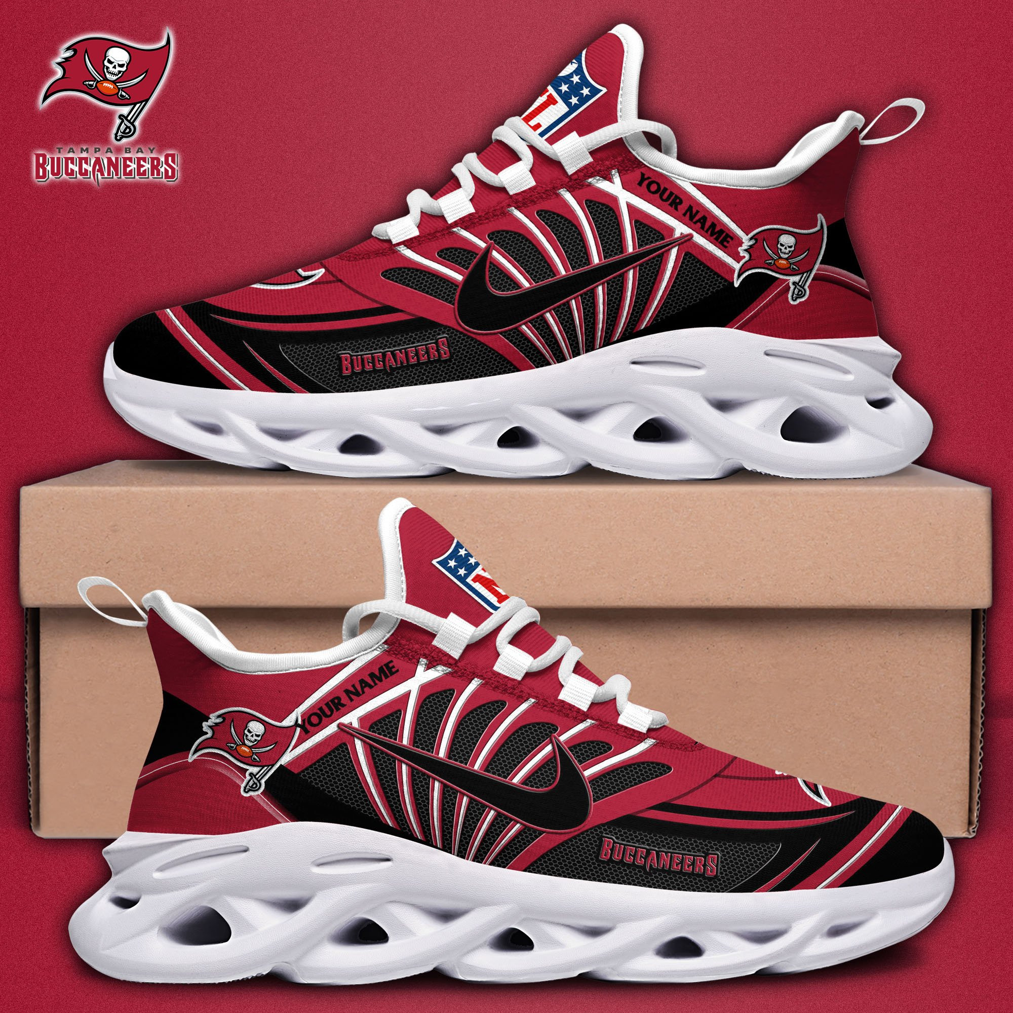 Tampa Bay Buccaneers Black Max Soul Shoes 2025 Versions Custom Name 898