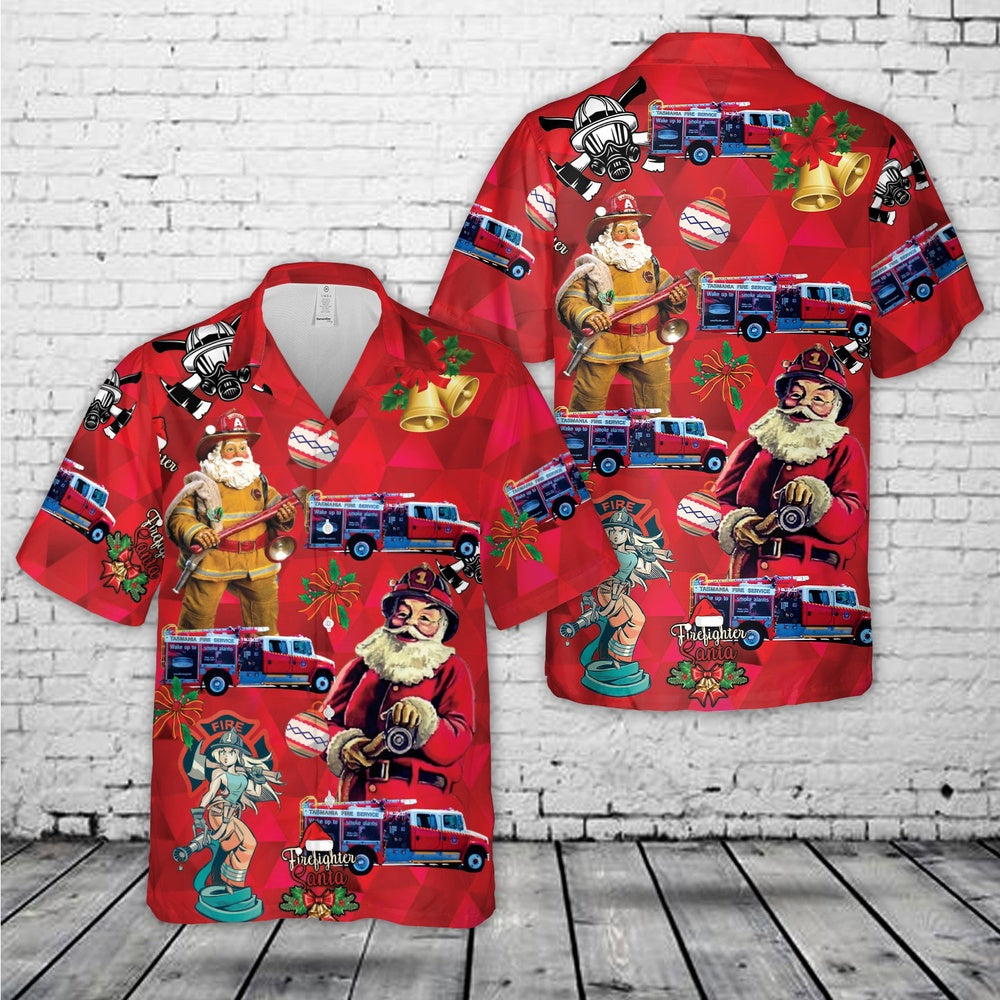 Tasmania Fire Service Freightliner Pumper Christmas Hawaiian Shirt, Xmas Hawaiian Shirts, Christmas Aloha Shirts
