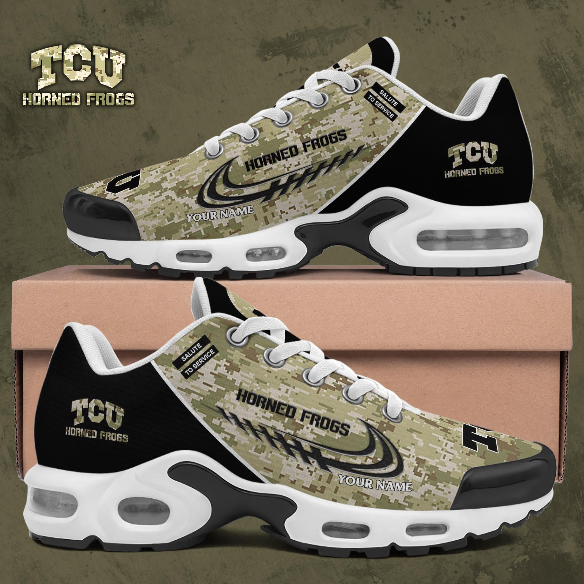 TCU Horned Frogs TN Shoes 2025 Version Custom Name, Camouflage Shoes, Gifts For Football Lovers PH636