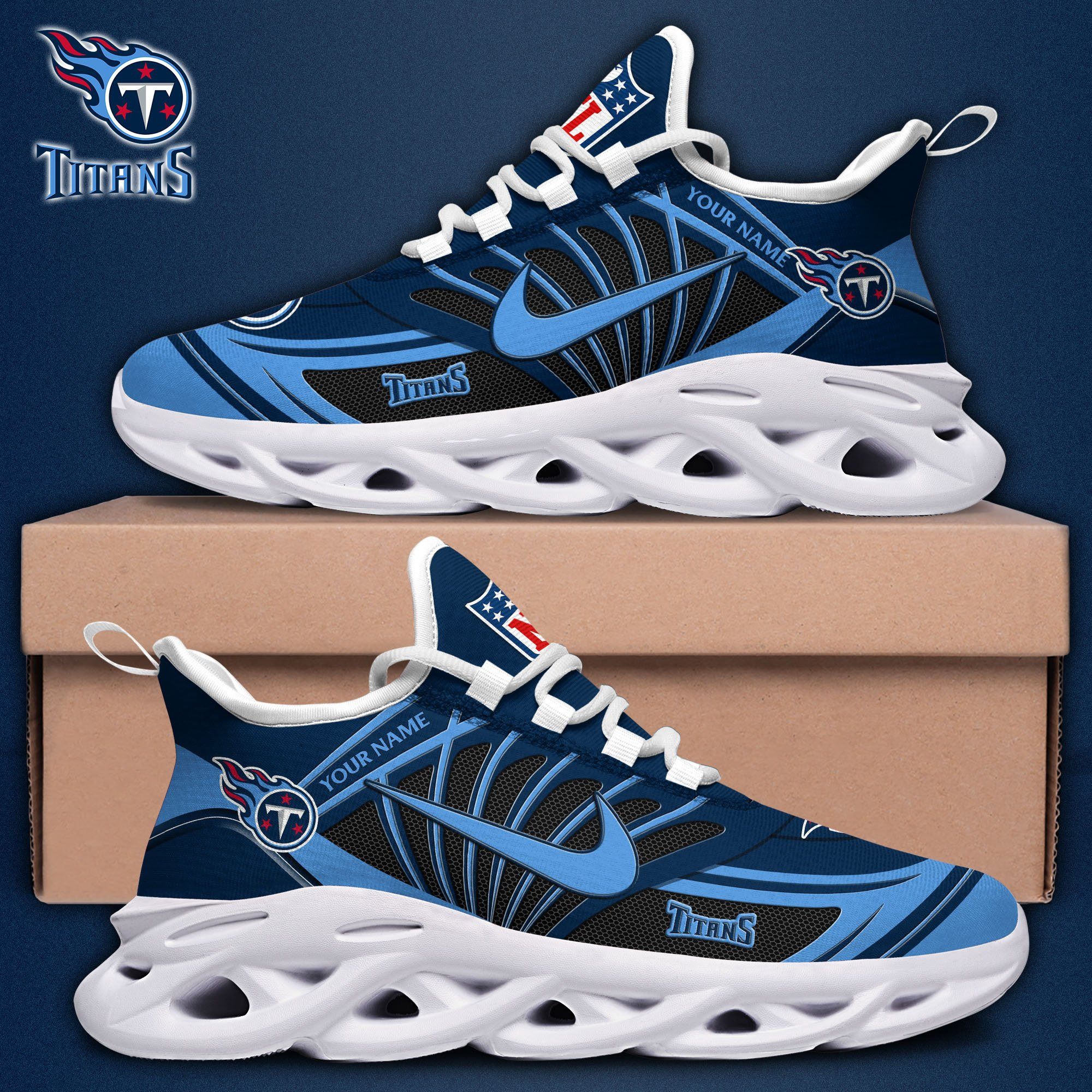 Tennessee Titans Black Max Soul Shoes 2025 Versions Custom Name 898