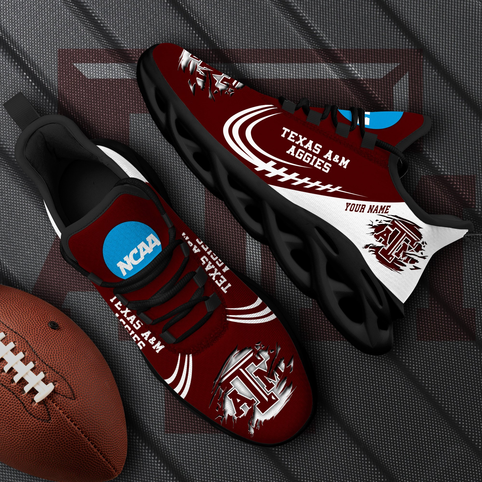 Texas A#038M Aggies Black Max Soul Shoes 2025 Versions Custom Name 016