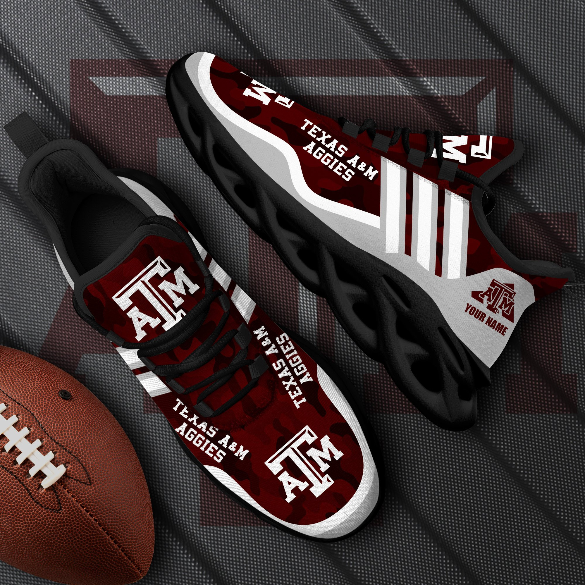 Texas A#038M Aggies Black Max Soul Shoes 2025 Versions Custom Name 466