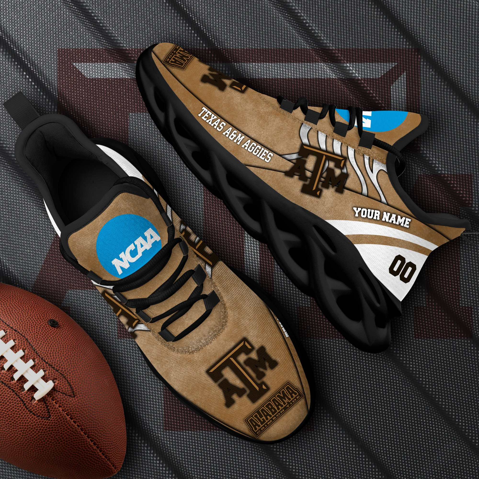 Texas A#038M Aggies Black Max Soul Shoes 2025 Versions Custom Your Name And Number 312