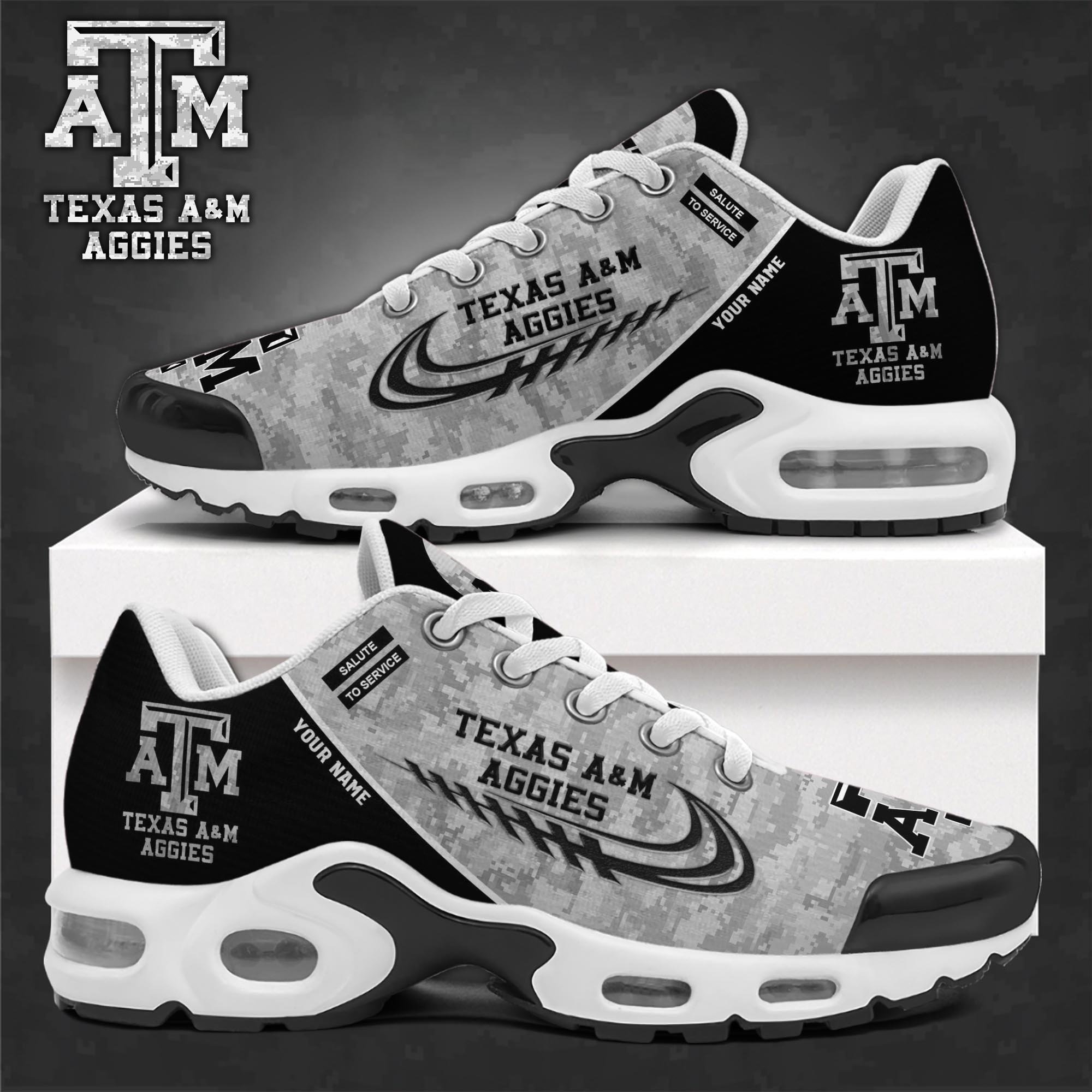 Texas A#038M Aggies TN Shoes 2025 Version Custom Name, Camouflage Shoes  