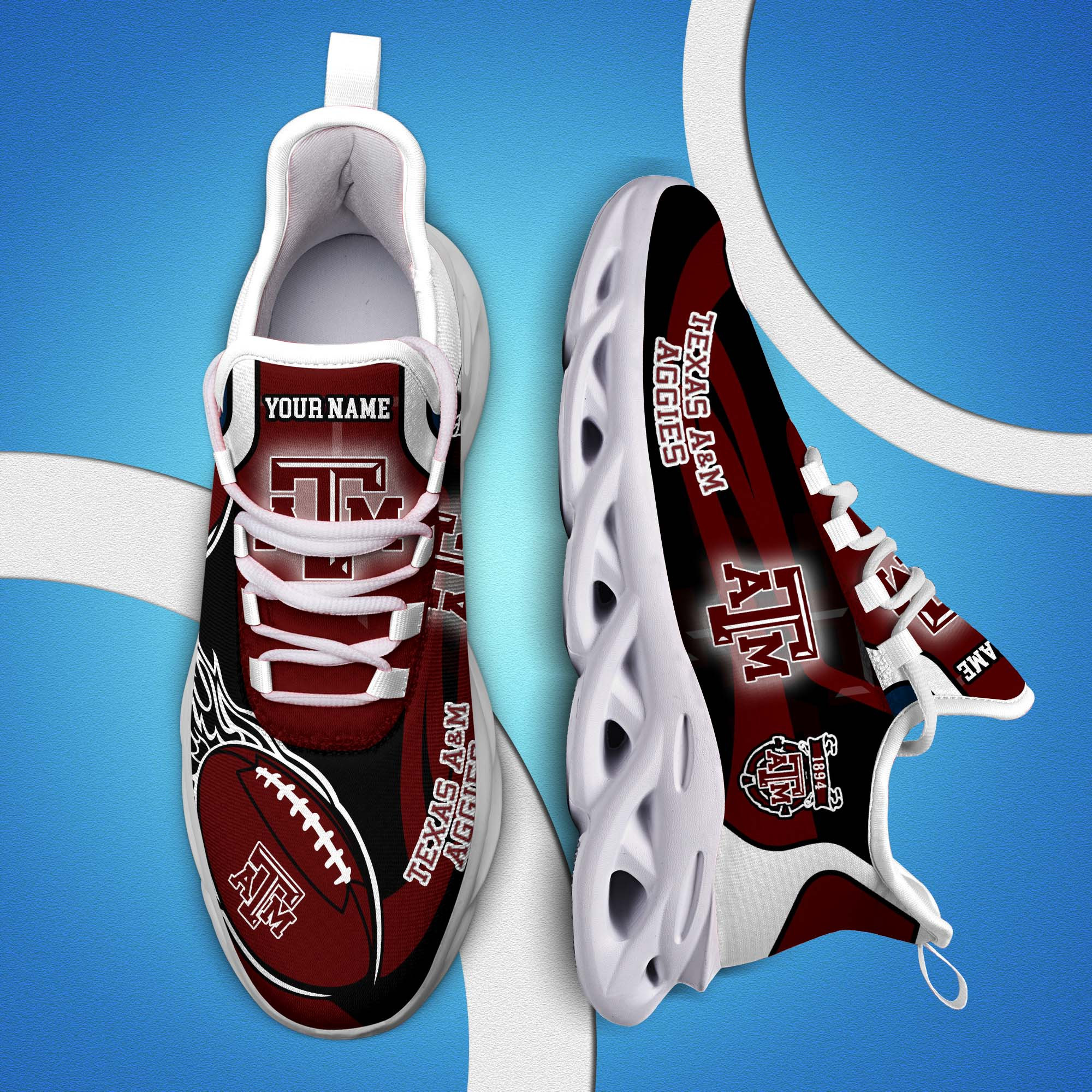 Texas A#038M Aggies White C Sneakers 2025 Version Personalized Your Name 090