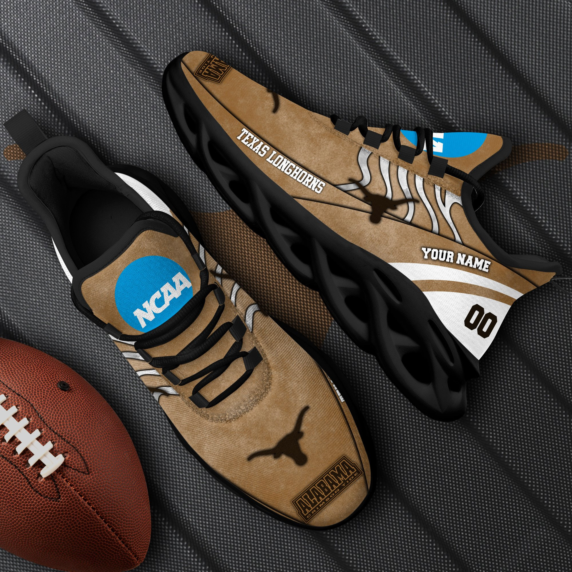 Texas Longhorns Black Max Soul Shoes 2025 Versions Custom Your Name And Number 312