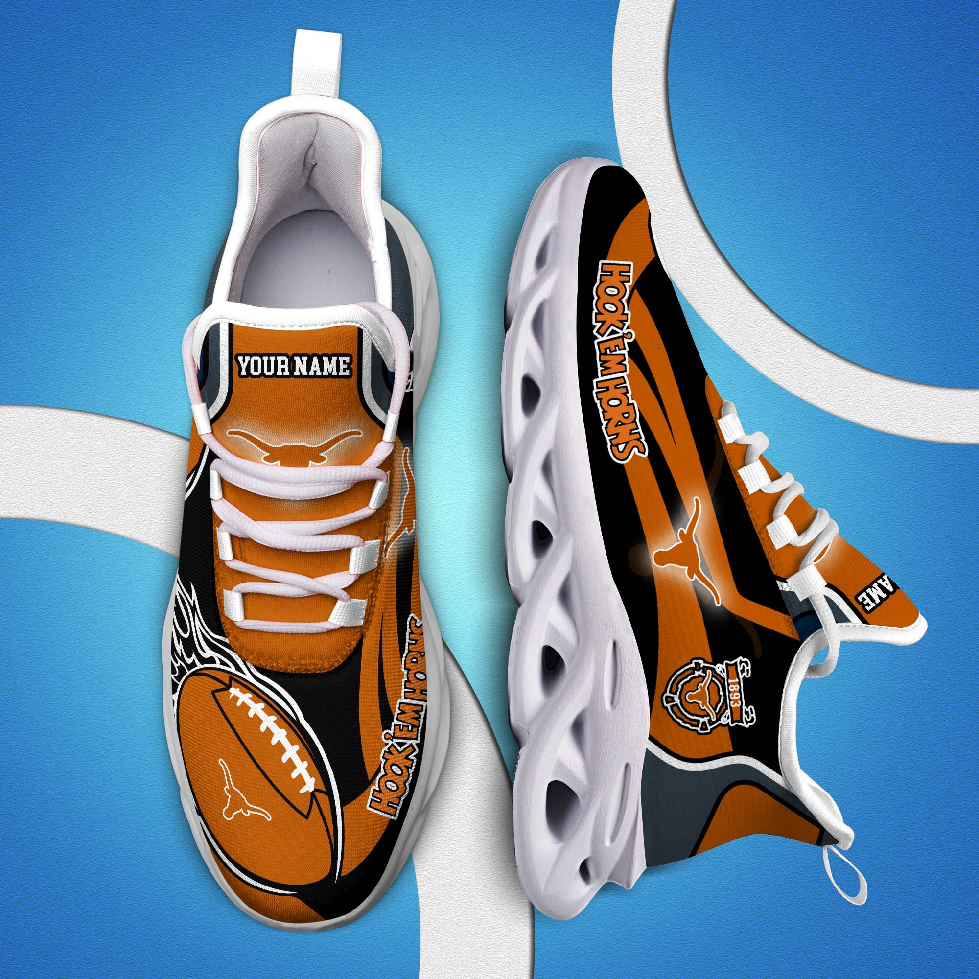 Texas Longhorns White C Sneakers 2025 Version Personalized Your Name 090