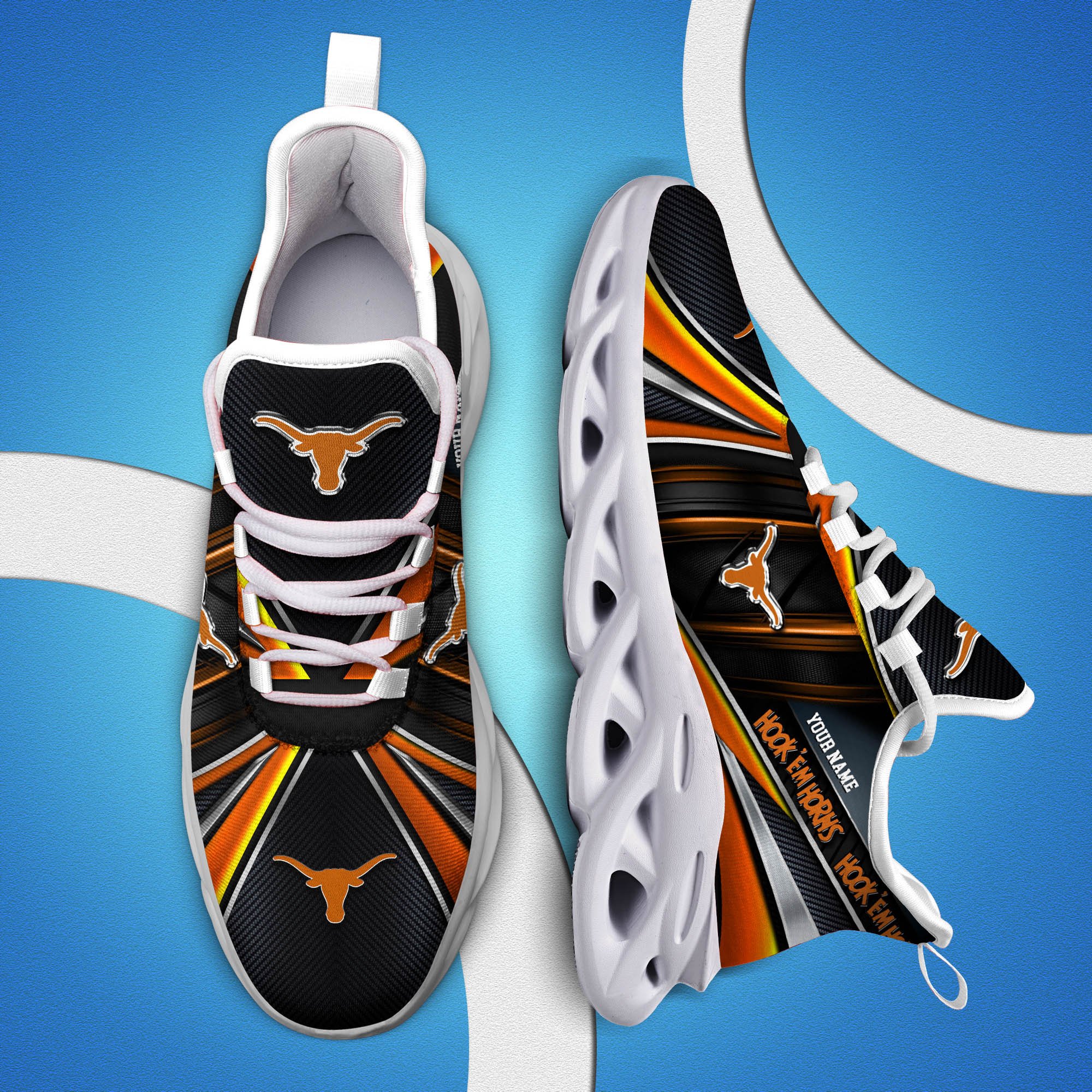 Texas Longhorns White C Sneakers 2025 Version Personalized Your Name, Sport Team Sneakers, Sport Gifts PH892