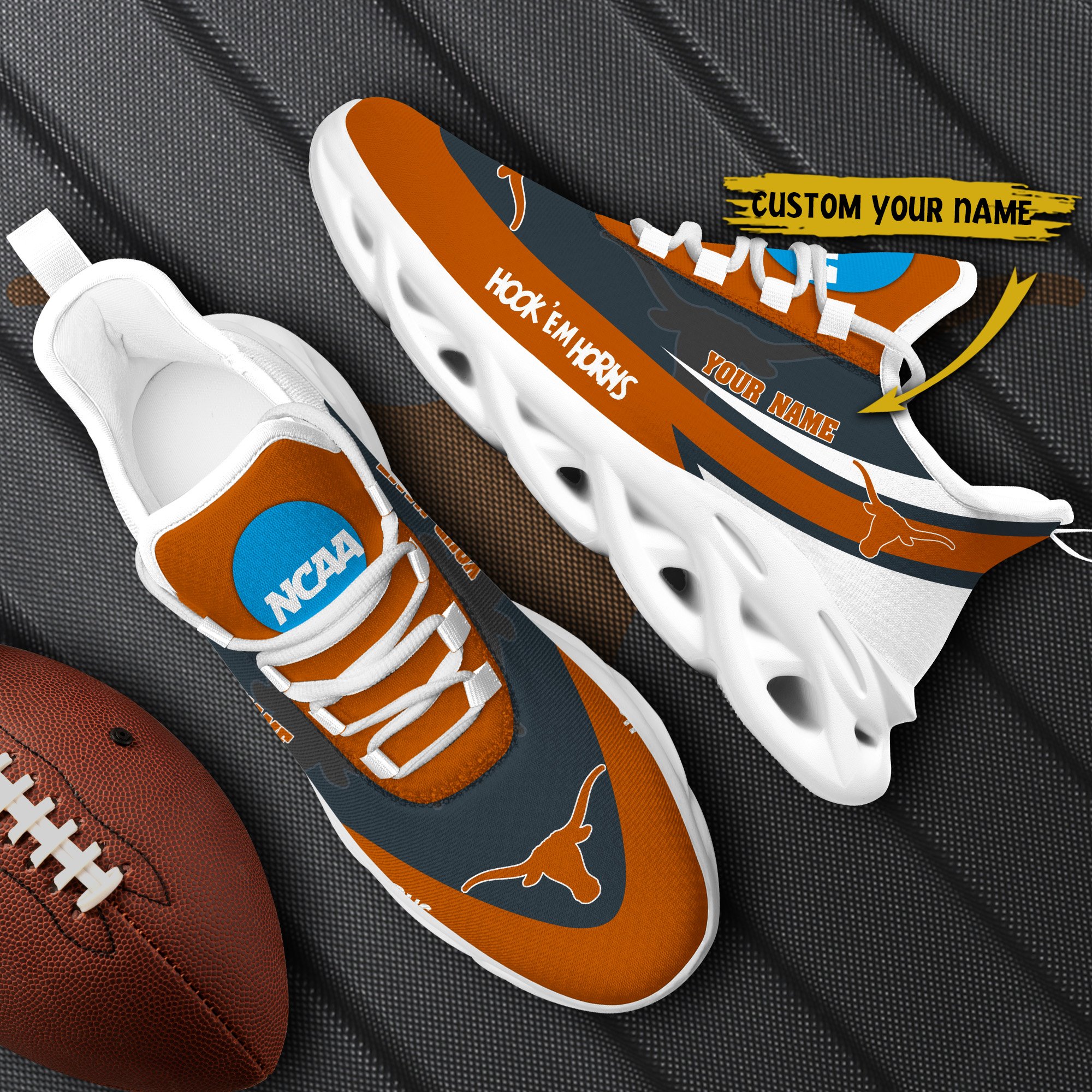 Texas Longhorns White Max Soul Shoes 2025 Versions Custom Your Name, Sports Gift For Fan PH019
