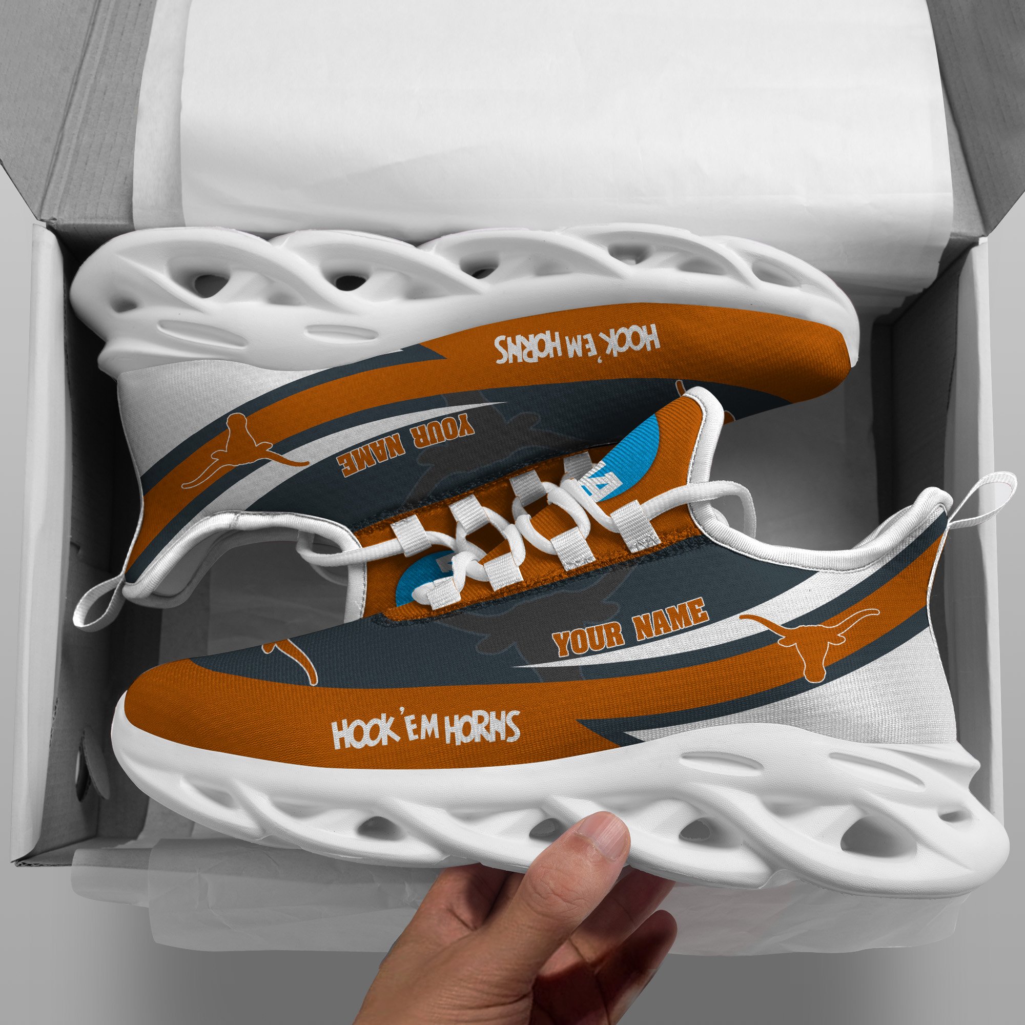 Texas Longhorns White Max Soul Shoes 2025 Versions Custom Your Name, Sports Gift For Fan PH019