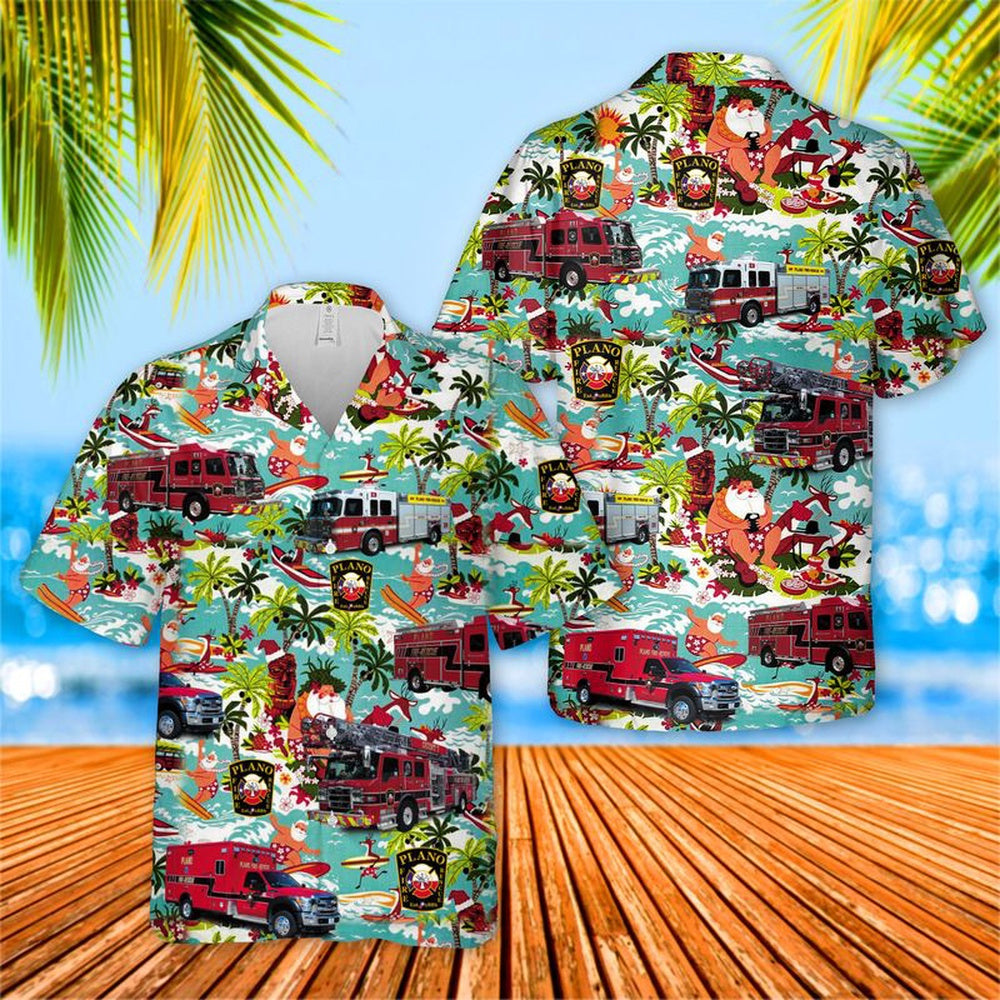 Texas Plano Fire-Rescue Christmas Hawaiian Shirt, Xmas Hawaiian Shirts, Christmas Aloha Shirts