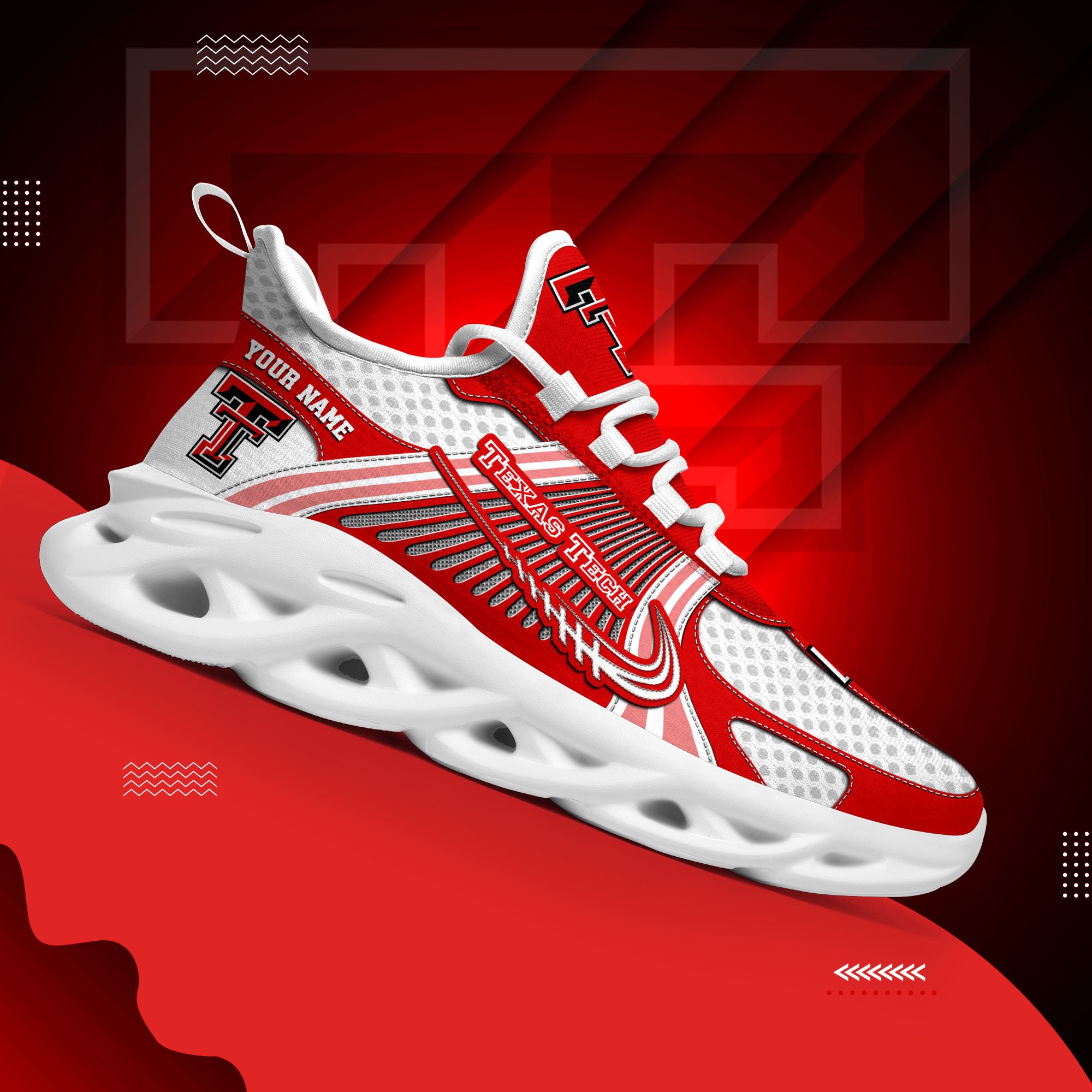 Texas Tech Red Raiders Clunky Sneakers Custom Your Name, Sport Sneakers, Sport Gifts For Fan, Gifts For Him