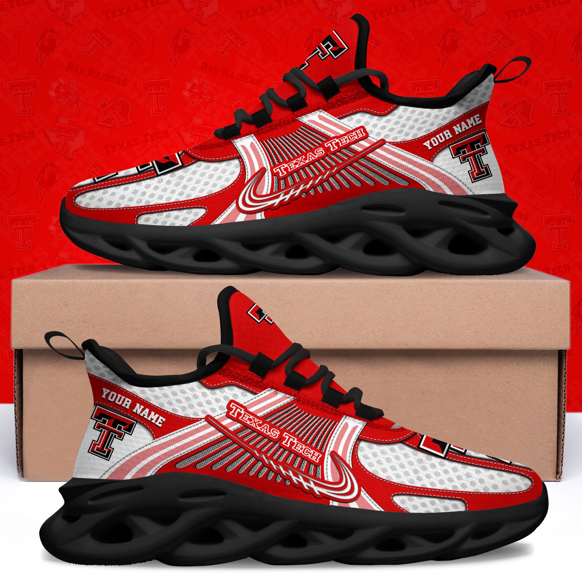 Texas Tech Red Raiders Clunky Sneakers Custom Your Name, Sport Sneakers, Sport Gifts For Fan, Gifts For Him