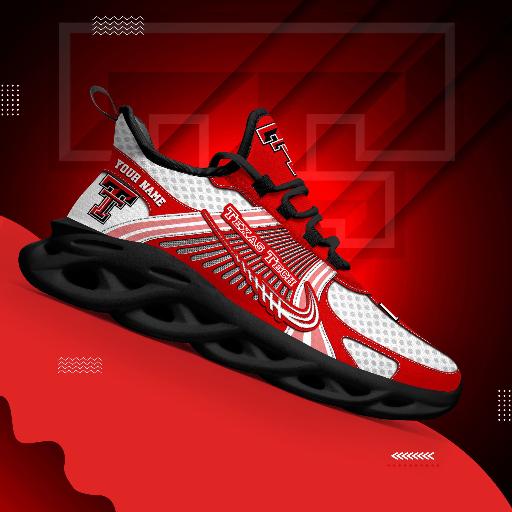 Texas Tech Red Raiders Clunky Sneakers Custom Your Name, Sport Sneakers, Sport Gifts For Fan, Gifts For Him