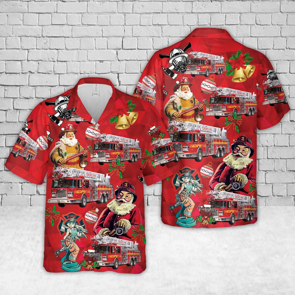 TORONTO FIRE SERVICES (TFS), ONTARIO Aerial 312 Christmas Hawaiian Shirt, Xmas Hawaiian Shirts, Christmas Aloha Shirts