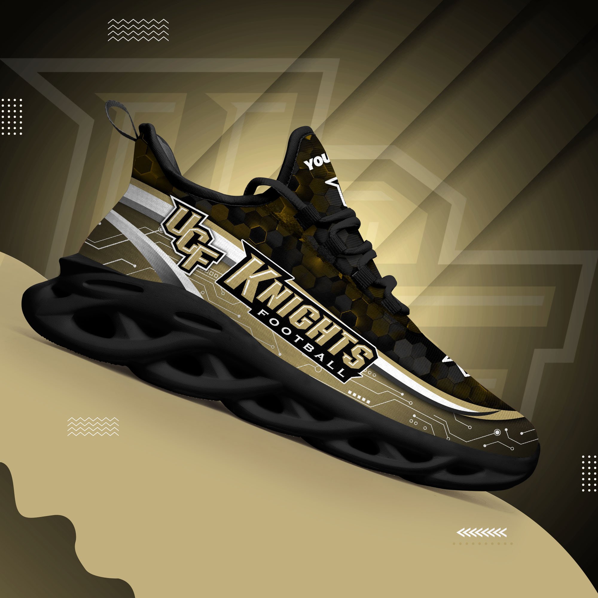 UCF Knights Black Clunky Sneakers Custom Name, Max Soul Shoes, Sport Gifts