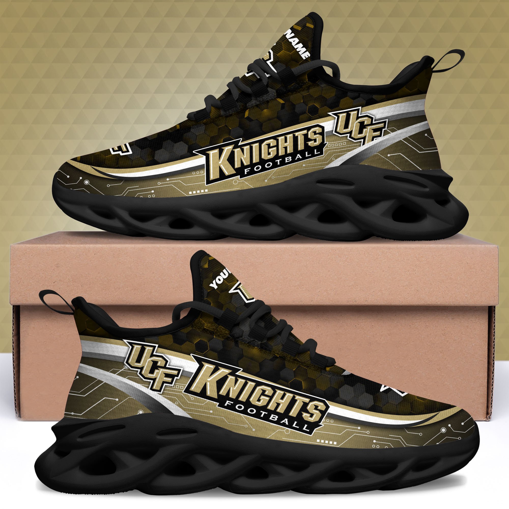 UCF Knights Black Clunky Sneakers Custom Name, Max Soul Shoes, Sport Gifts