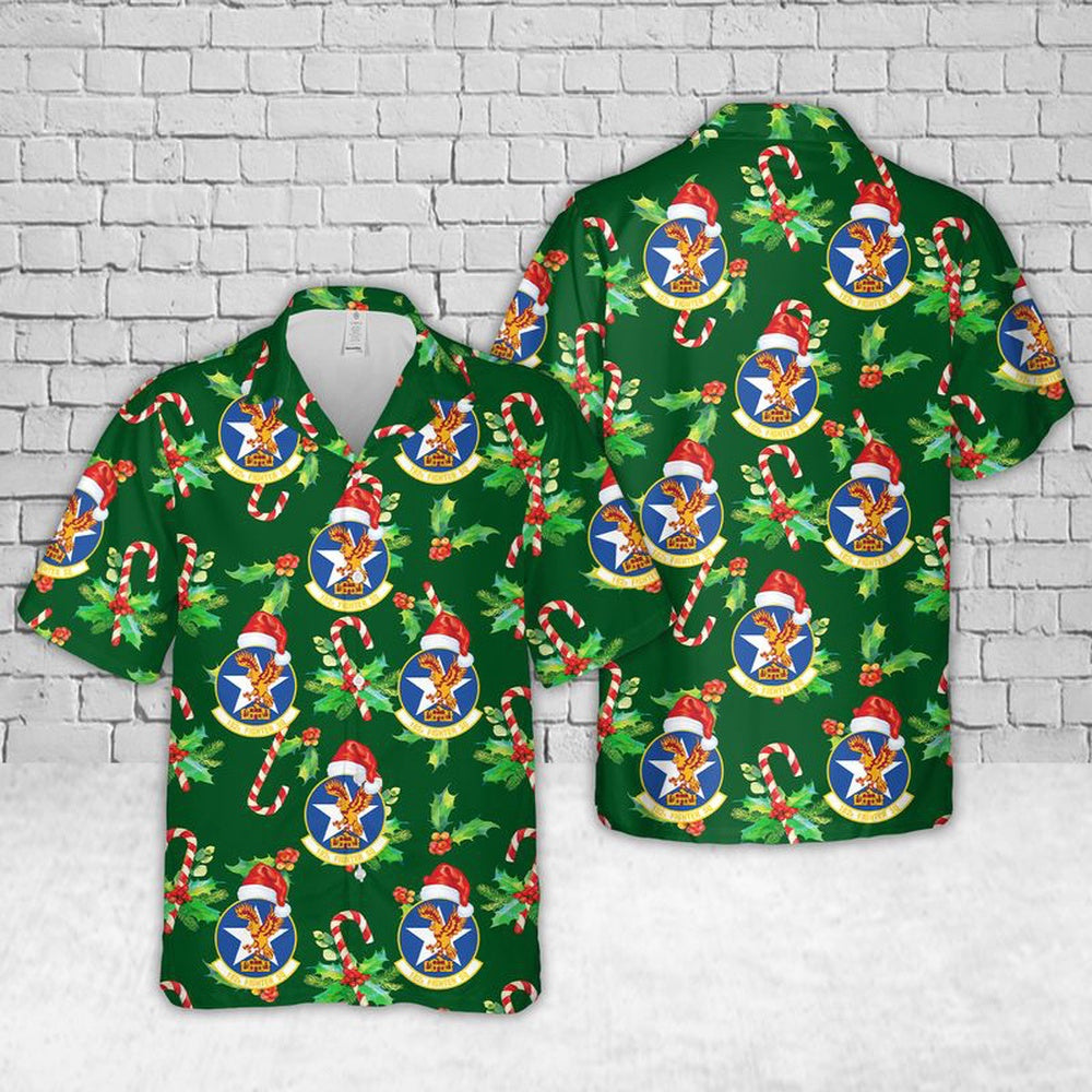 US Air Force 182d Fighter Squadron Christmas Hawaiian Shirt, Xmas Hawaiian Shirts, Christmas Aloha Shirts