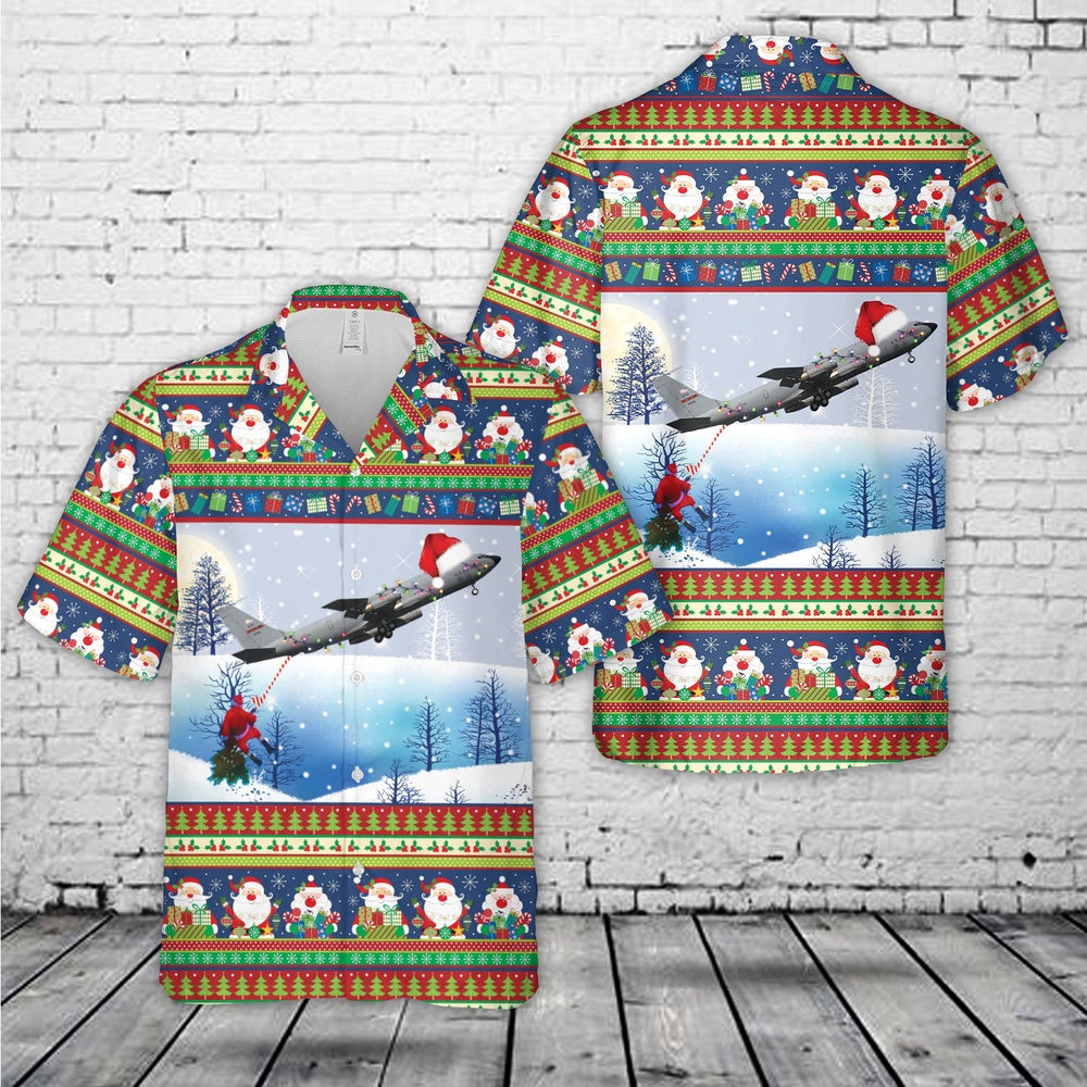US Air Force Boeing KC-135 Stratotanker Christmas Hawaiian Shirt, Xmas Hawaiian Shirts, Christmas Aloha Shirts