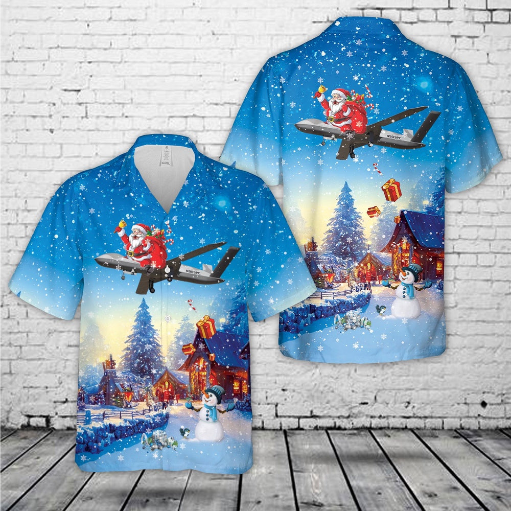US Air Force General Atomics MQ-20 Avenger Skyborg Christmas Hawaiian Shirt, Xmas Hawaiian Shirts, Christmas Aloha Shirts