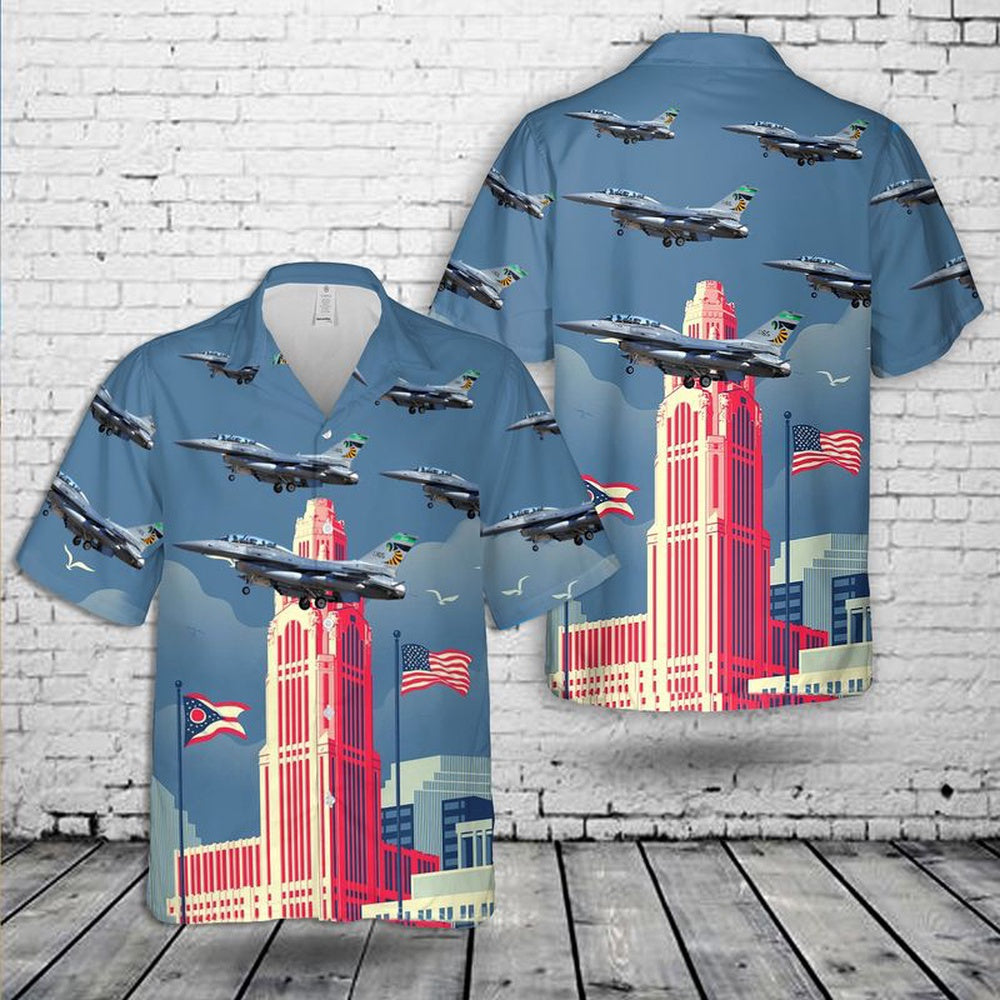 US Air Force Hawaiian Shirt, USAF Ohio 112th Fighter Squadron General Dynamics F-16D Hawaiian Shirt