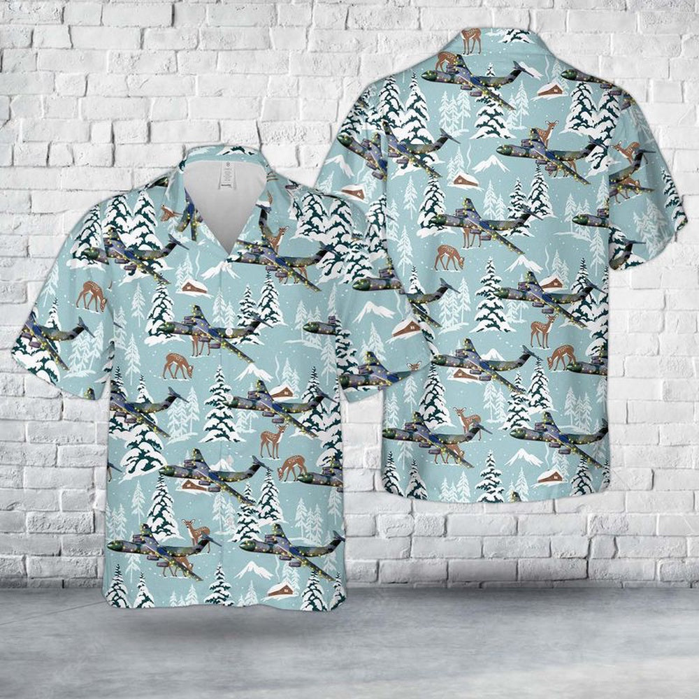 US Air Force Lockheed C-141 Starlifter Christmas Hawaiian Shirt, Xmas Hawaiian Shirts, Christmas Aloha Shirts