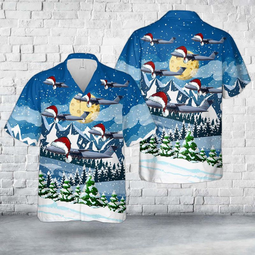 US Air Force Lockheed C-5 Galaxy Christmas Hawaiian Shirt, Xmas Hawaiian Shirts, Christmas Aloha Shirts