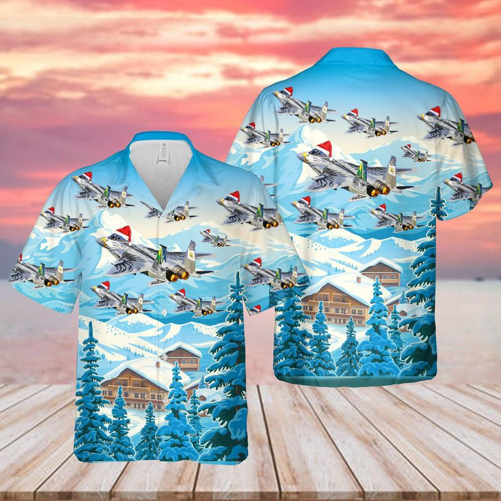 US Air Force Oregon Air National Guard F-15 Eagle Christmas Hawaiian Shirt, Xmas Hawaiian Shirts, Christmas Aloha Shirts
