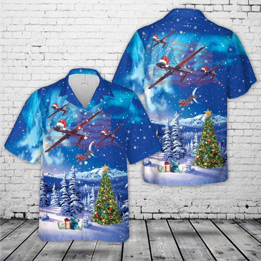 US Army 160th Special Operations Aviation Regiment (Airborne) MQ-1C Gray Eagle Christmas Hawaiian Shirt, Xmas Hawaiian Shirts