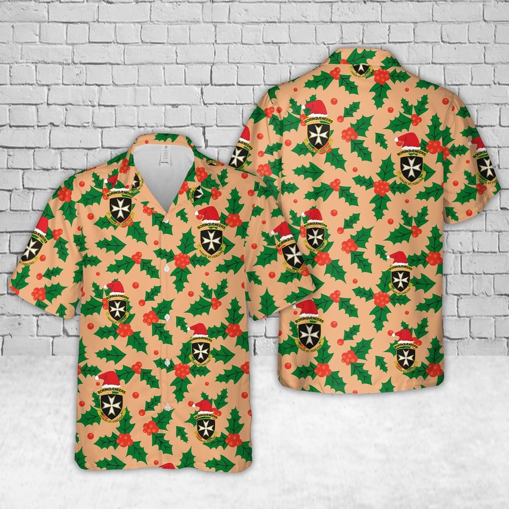 US Army 65th Infantry Regiment The Borinqueneers Christmas Hawaiian Shirt, Xmas Hawaiian Shirts, Christmas Aloha Shirts