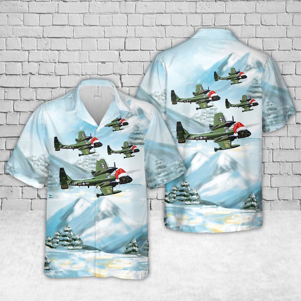US Army Grumman OV-1 Mohawk Christmas Hawaiian Shirt, Xmas Hawaiian Shirts, Christmas Aloha Shirts