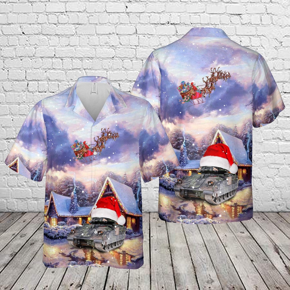 US Army M3A3 Bradley Fire Support Team Vehicle Christmas Hawaiian Shirt, Xmas Hawaiian Shirts, Christmas Aloha Shirts