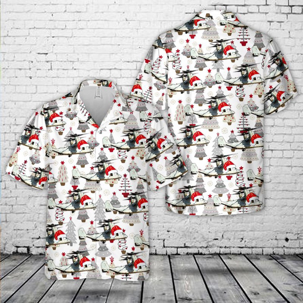US Marine Corps (USMC) Bell Boeing MV-22B Osprey Christmas Hawaiian Shirt, Xmas Hawaiian Shirts, Christmas Aloha Shirts