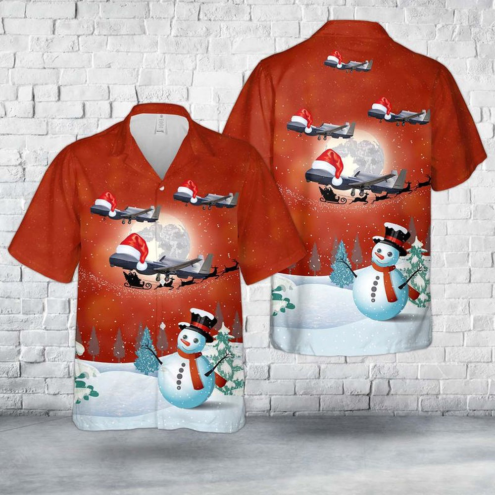 US Navy Northrop Grumman MQ-4C Triton Christmas Hawaiian Shirt, Xmas Hawaiian Shirts, Christmas Aloha Shirts