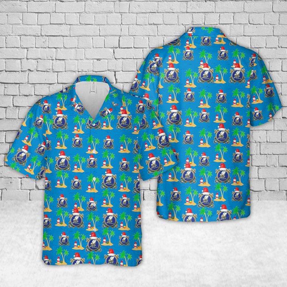 US Navy Seabee with Anchor Christmas Hawaiian Shirt, Xmas Hawaiian Shirts, Christmas Aloha Shirts