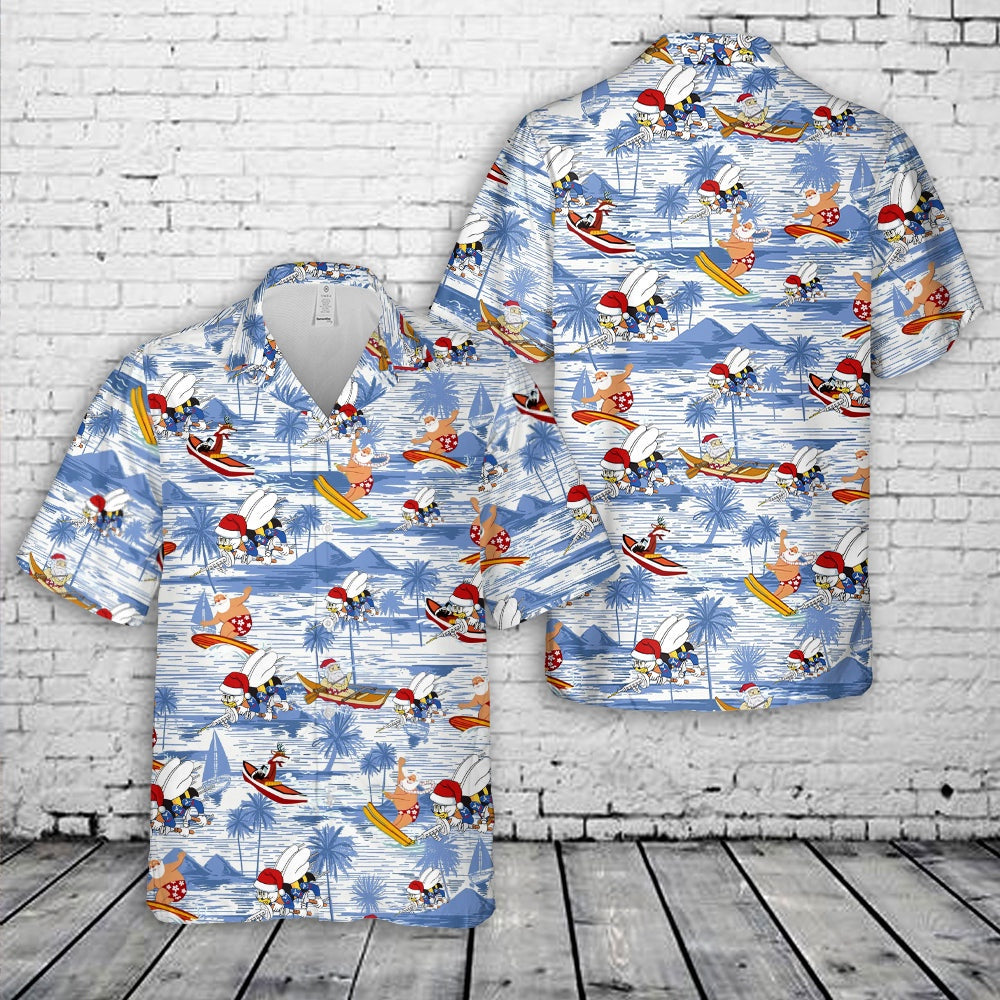 US Navy SEABEES Naval Construction Force (NCF) Christmas Hawaiian Shirt, Xmas Hawaiian Shirts, Christmas Aloha Shirts