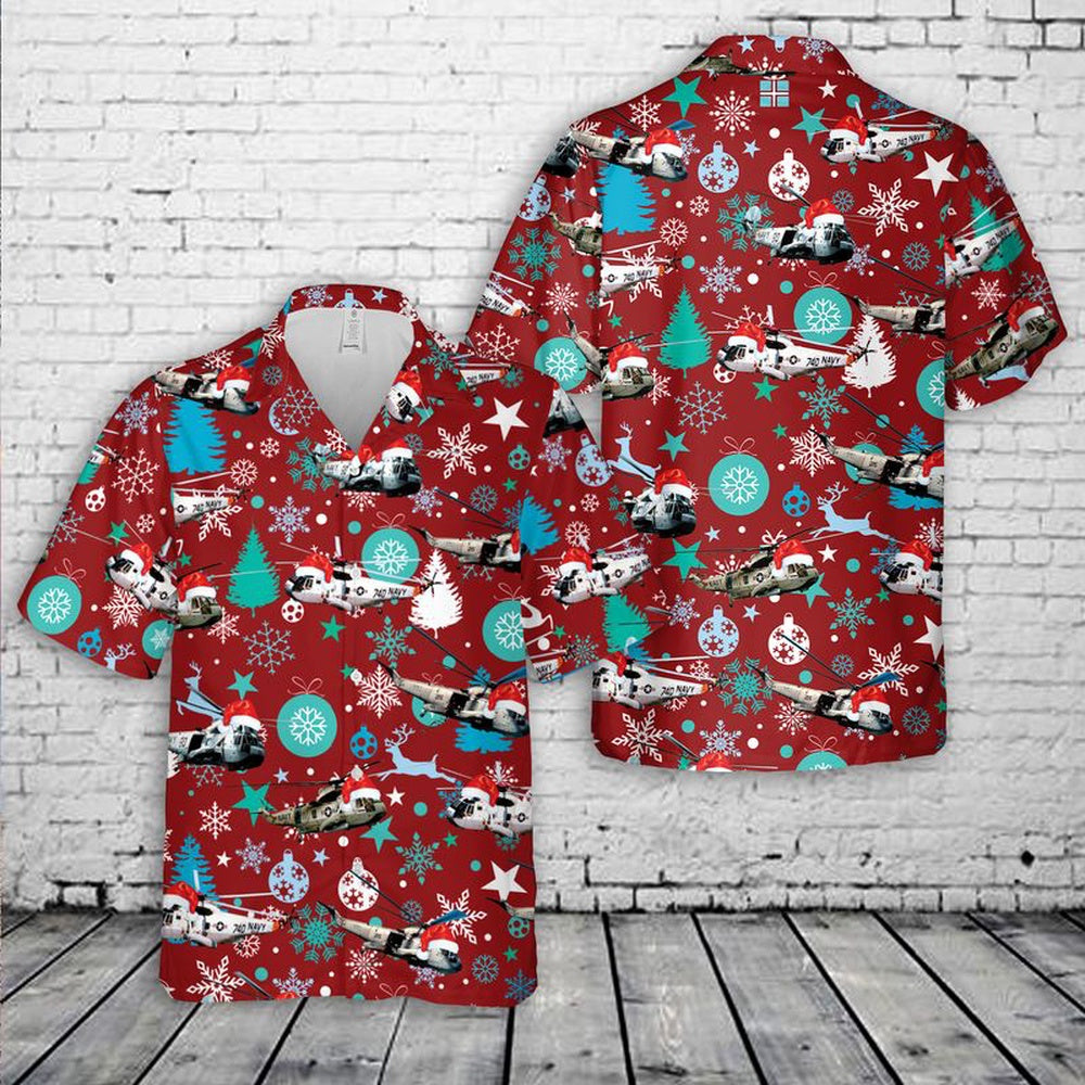 US Navy Sikorsky SH-3 Sea King Christmas Hawaiian Shirt, Xmas Hawaiian Shirts, Christmas Aloha Shirts