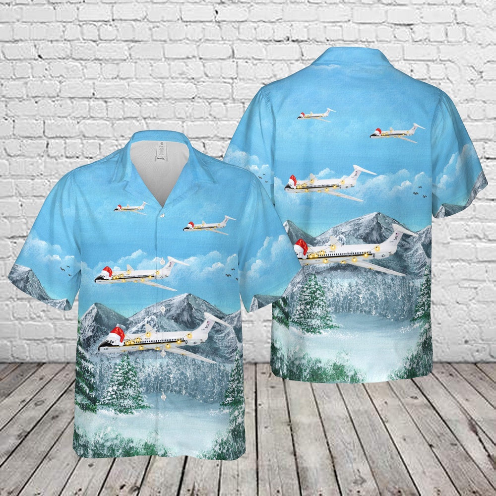 US Navy VR-52 Taskmasters C-9B Skytrain II Christmas Hawaiian Shirt, Xmas Hawaiian Shirts, Christmas Aloha Shirts