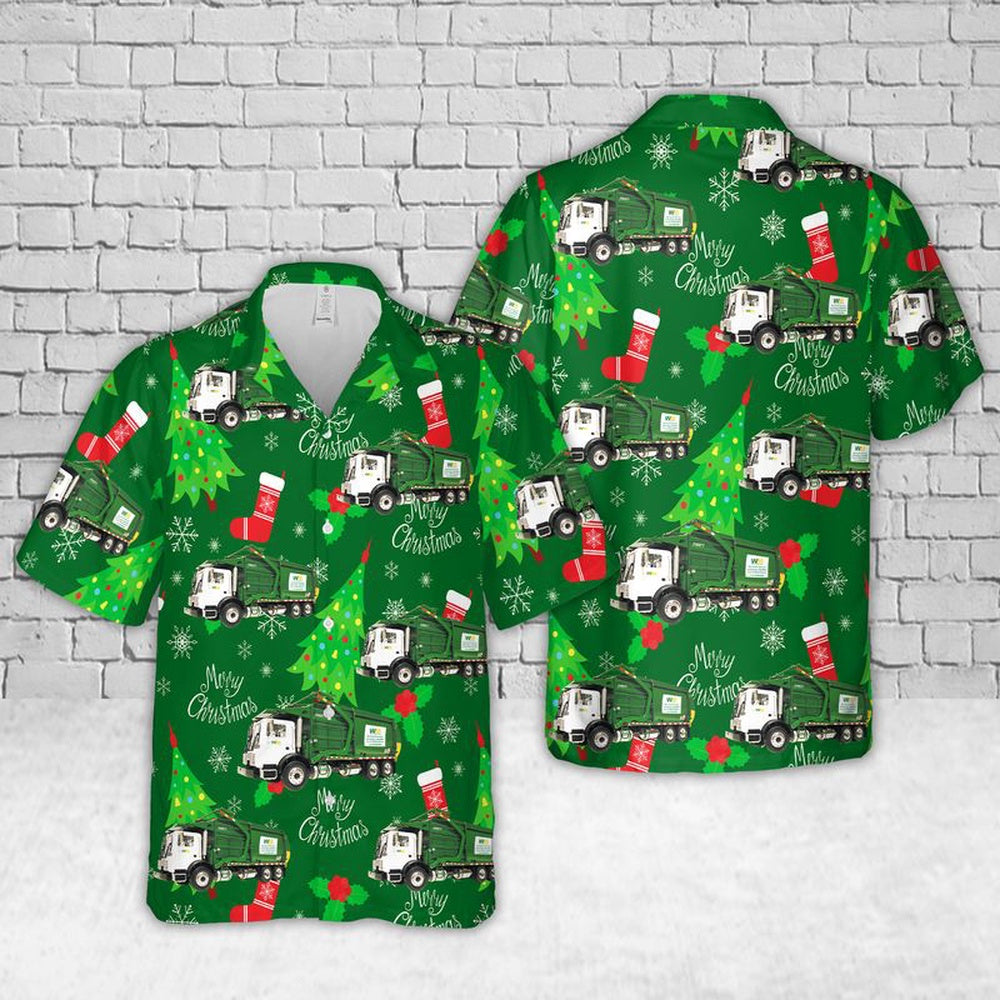 US Waste Management Christmas Hawaiian Shirt, Xmas Hawaiian Shirts, Christmas Aloha Shirts