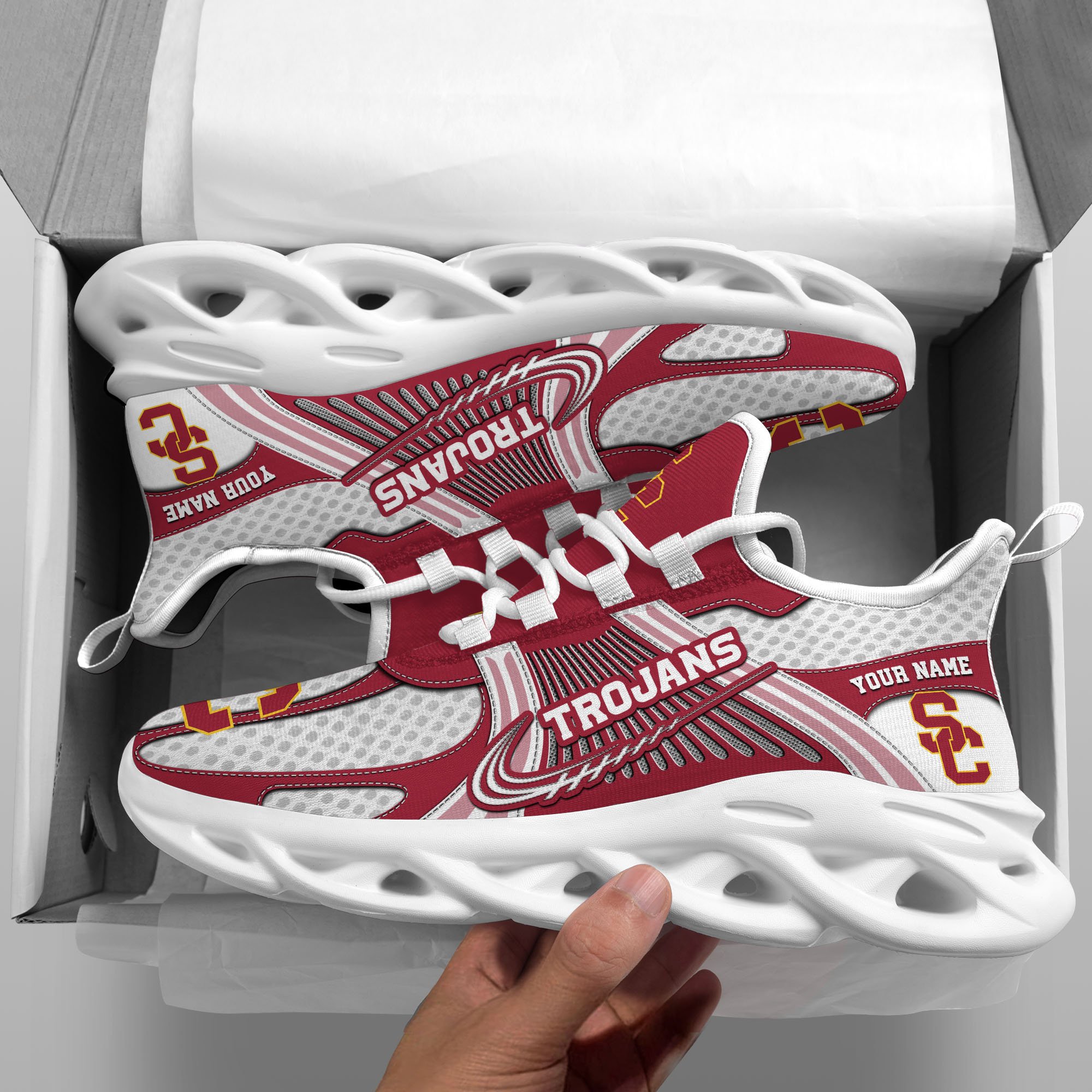 USC Trojans Clunky Sneakers Custom Your Name, Sport Sneakers, Sport Gifts For Fan, Gifts For Him