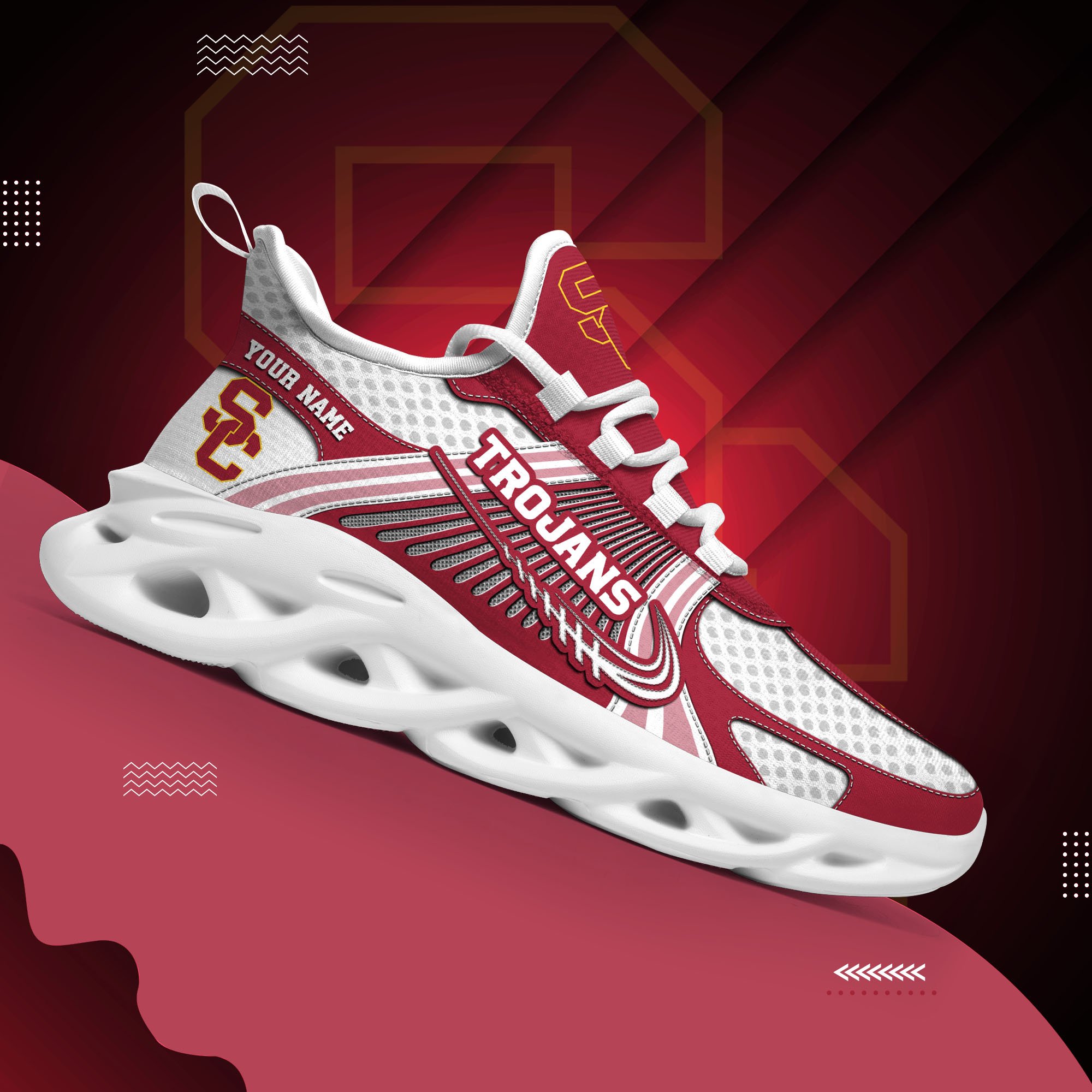 USC Trojans Clunky Sneakers Custom Your Name, Sport Sneakers, Sport Gifts For Fan, Gifts For Him