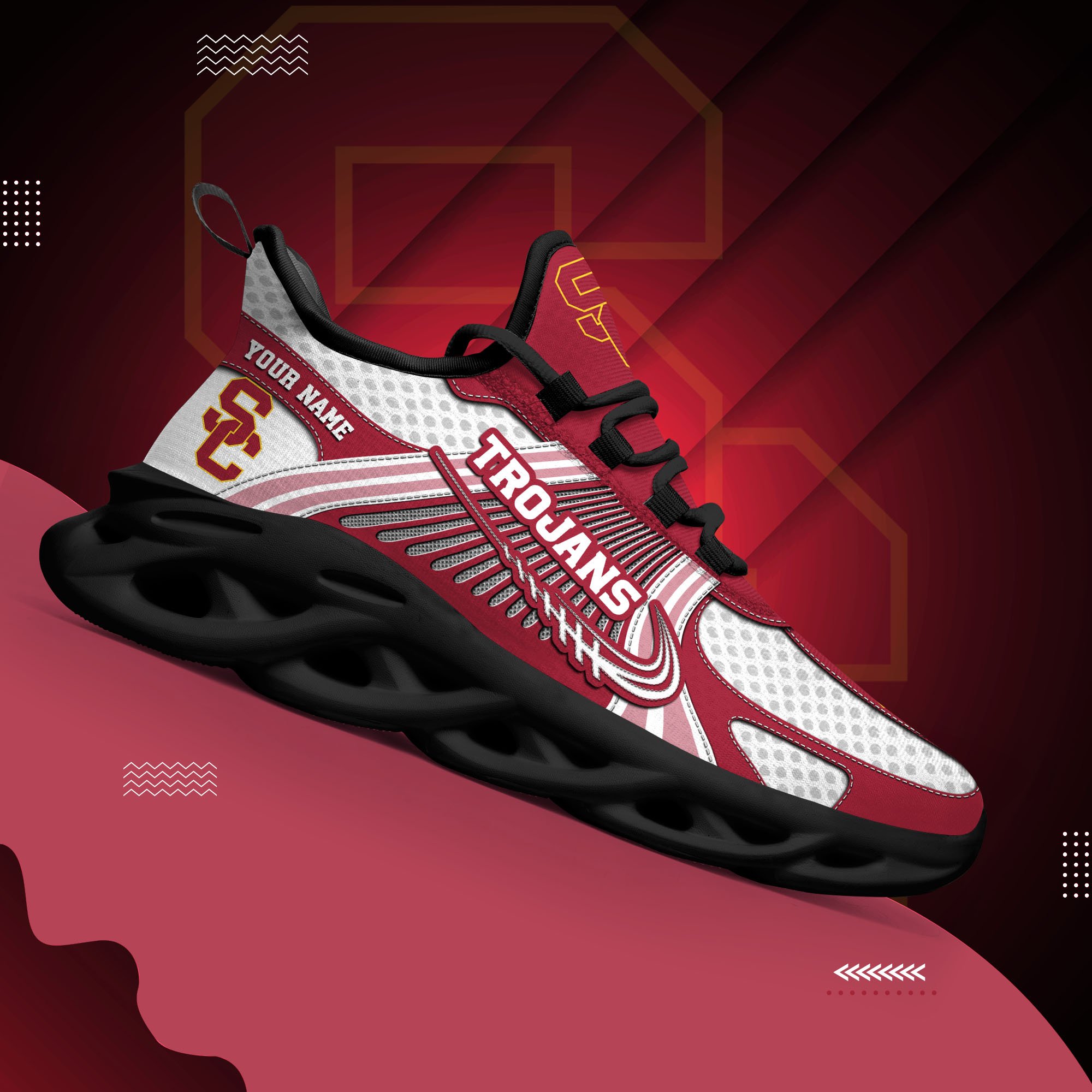 USC Trojans Clunky Sneakers Custom Your Name, Sport Sneakers, Sport Gifts For Fan, Gifts For Him