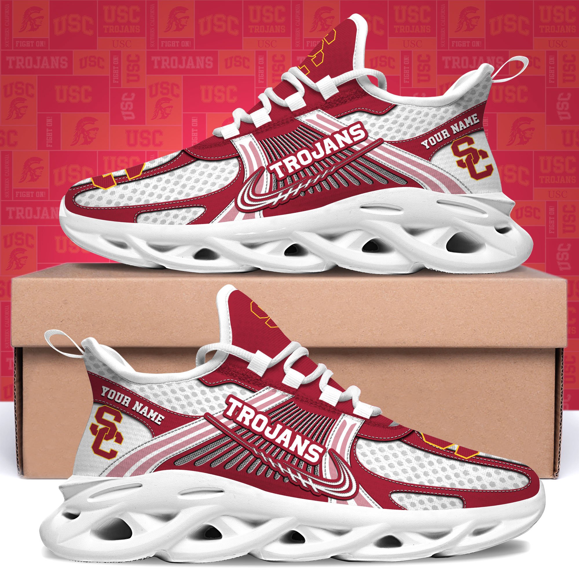 USC Trojans Clunky Sneakers Custom Your Name, Sport Sneakers, Sport Gifts For Fan, Gifts For Him