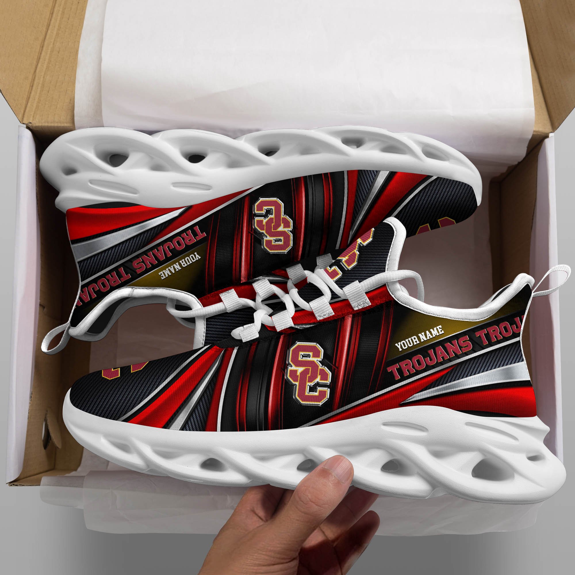 USC Trojans White C Sneakers 2025 Version Personalized Your Name, Sport Team Sneakers, Sport Gifts PH892