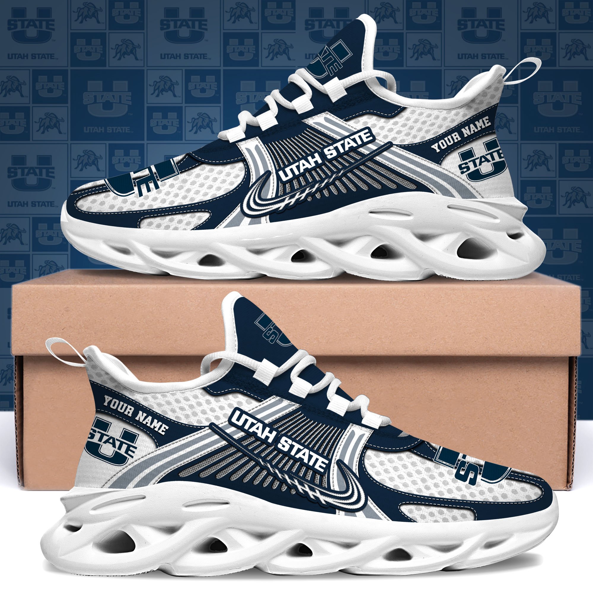Utah State Aggies Clunky Sneakers Custom Your Name, Sport Sneakers, Sport Gifts For Fan, Gifts For Him