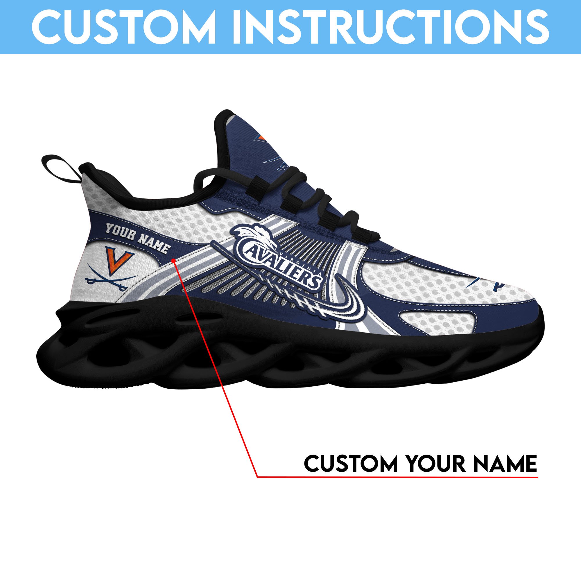 Virginia Cavaliers Clunky Sneakers Custom Your Name, Sport Sneakers, Sport Gifts For Fan, Gifts For Him